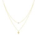 925 Sterling Silver Double Layer Clavicle Chain Necklace Jewelry Women Gold Plated 925 Silver Cross and Pearl Pendant Necklace