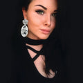 Fashion Luxury Shiny Crystal Pendant Earrings Exquisite Handmade Acrylic Geometric Rhinestone Drop Earrings Party Bridal Jewelry