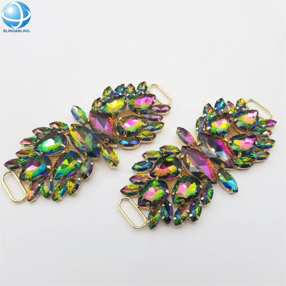 Rustproof AB Colors Rhinestone Swimwear Buckle Decoration Gold Alloy Crystal Bikini Connector for Women Swimsuits Underwear