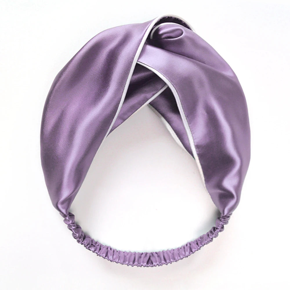 Vintage Women's Cross Silk Satin Headbands Elastic Twisted Head Wrap Stretchy Knotted Hair Band Turban with White String