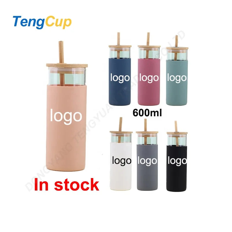 TY 2023 Hot Selling 500ML 16OZ Transparent Double Wall Borosilicate Glass Coffee Cup with Bamboo Lid Straw Direct Drinking