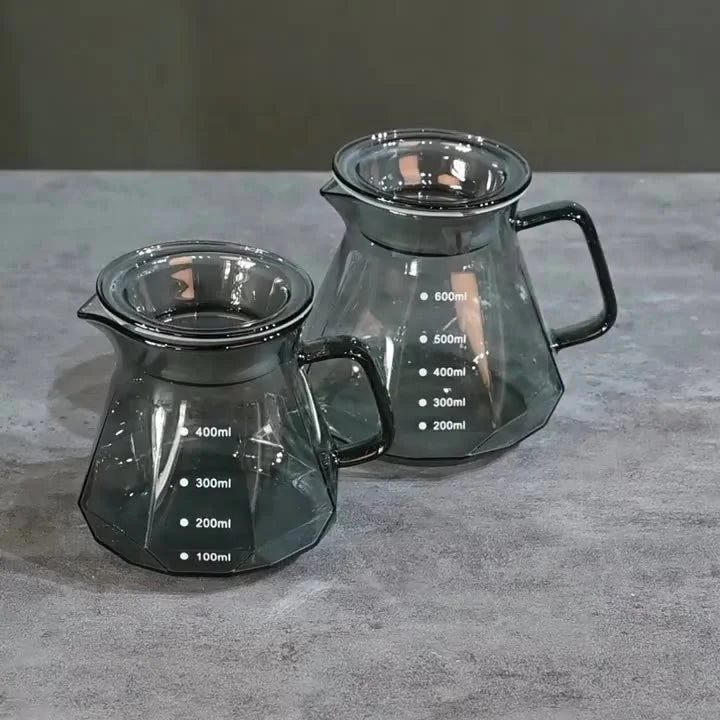 2023 Hot Sale Smoky Grey Glass Diamond Coffee Pot Heat-resistant Glass Coffee Server