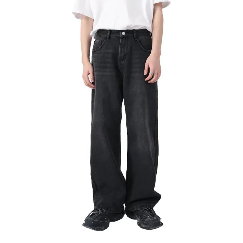RNSHANGER Men Classic Straight Leg Casual Jeans Male Brand Black Denim Pants Simple Vintage Outside High Street Denim Trousers