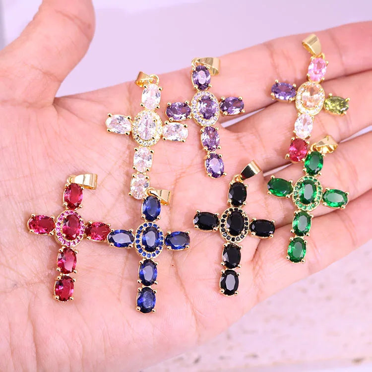CZ8531 Fine 18K Gold Plated Crystal CZ Diamond Pave Cross Charm PendantsCubic Zirconia Inlaid Cross Catholic Pendant