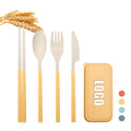 Portable Detachable Knife Fork Spoons Cutlery Set Reusable Wheat Straw Utensils for Travel Picnic Camping with Plastic Handle