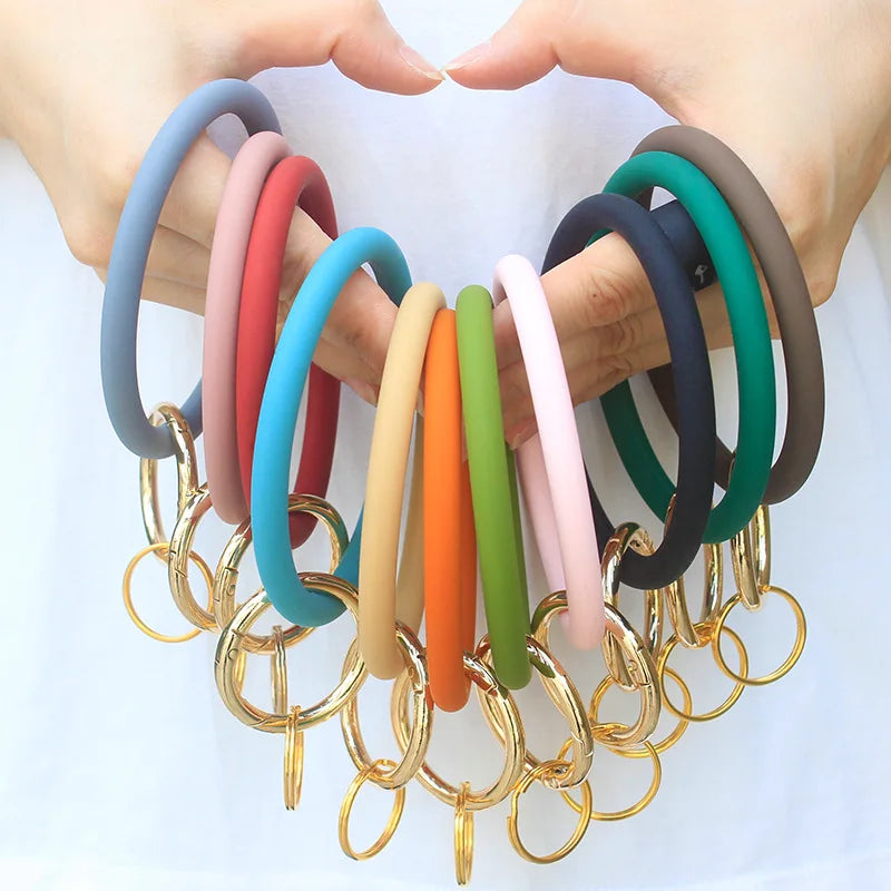 Fashion Silicone Wrist Keychain Circle Bracelet Rubber Bangle Round Keyring Holder for Women
