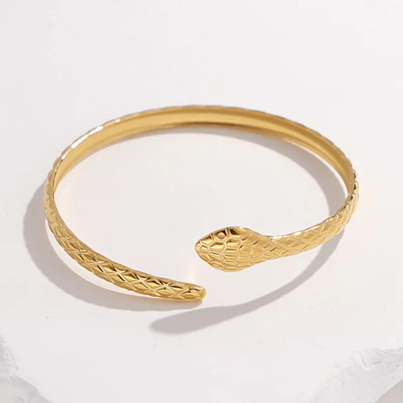 Wholesale Gold Creative Snake Shaped Opening Stainless Steel Bangles Trendy C-shaped Adjustable Girls Bracelets
