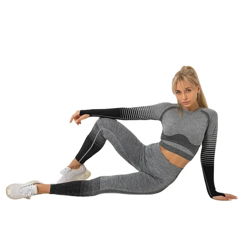 YWZJ666 Women's Solid Breathable Lightweight 2-Piece Set Knitting Hip Lifting High Elastic Exercise Fitness Gym Yoga Wear