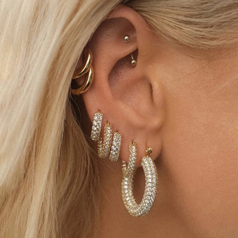 Luoyan Classic Design Hypoallergenic Statement China Jewelry Gold Plated Silver Quality Cz Hoop Earring Zircon Jewelry for Women