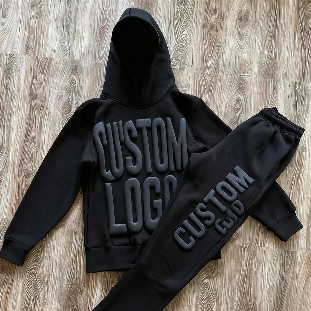 Customized Sweatpants Men's Street Monogram 3D Cuff Printed Stacked Sweatshirt Raw Edge Hoodie Sweatpants Men's Sweatsuit