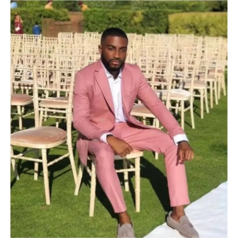 2025 Latest High Quality Pink Men Suits Peaked Lapel Groom Tuxedos Mens Wedding Suits Wedding Prom Dinner Business Men Sets