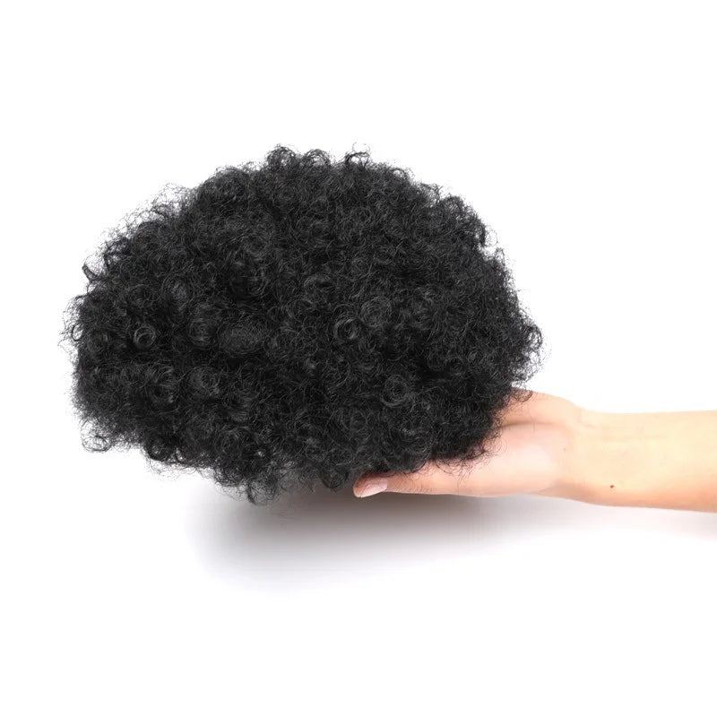 Synthetic Afro Puff Drawstring Ponytail Hair Extension Short Kinky Curly Bun Updo Donut Chignon Style with Straight Feature