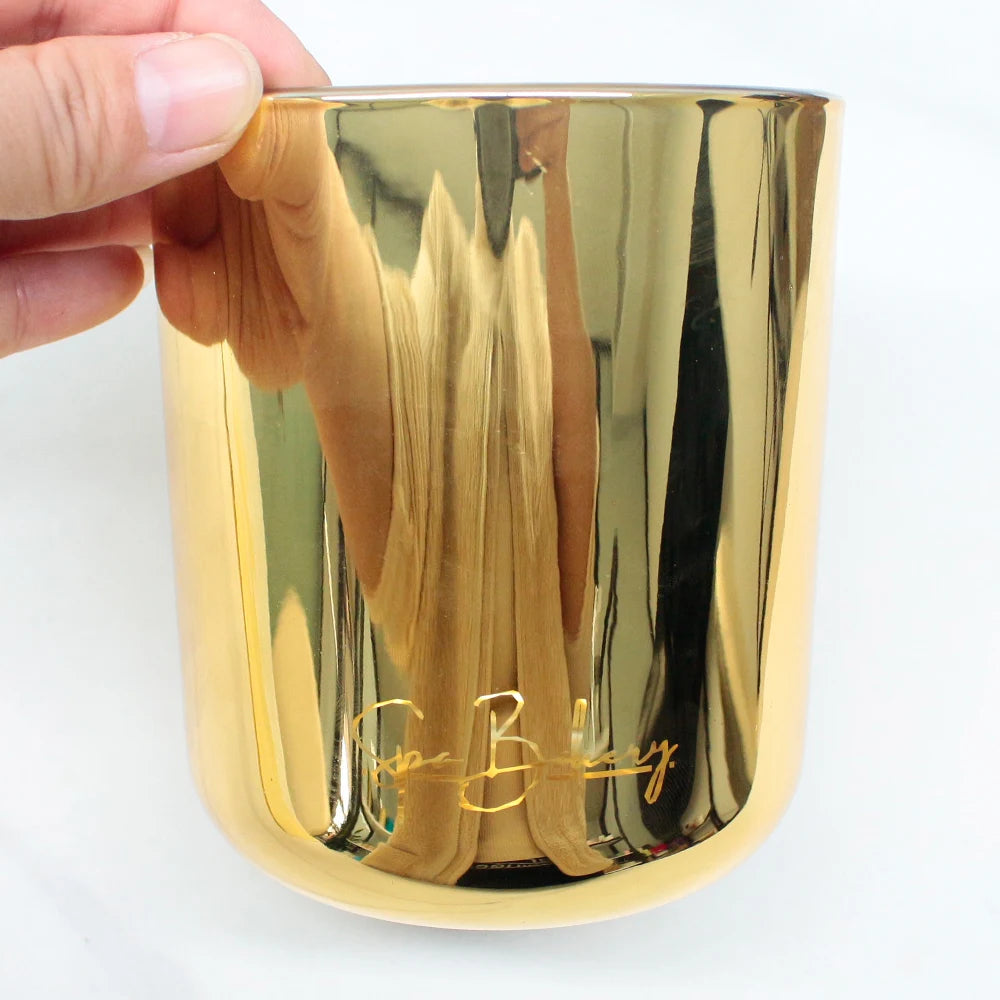 FENGJUN ROUND Gold Silver Bottom Luxury 9oz 11oz 16oz Electroplating Glass Candle Jar with Wick Lid