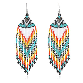 Handmade Colorful Rice Beads Chandelier Earrings With Tassel Jewelry for Women and Girls