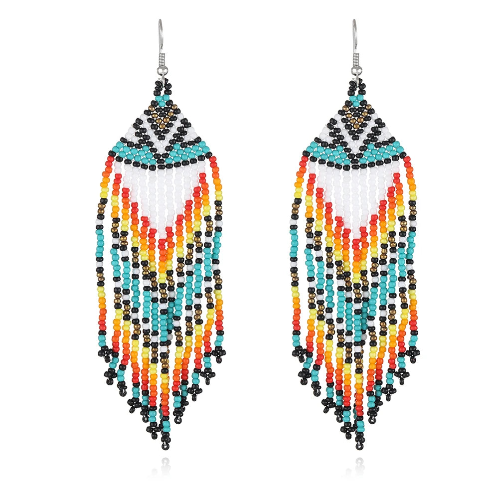 Handmade Colorful Rice Beads Chandelier Earrings With Tassel Jewelry for Women and Girls