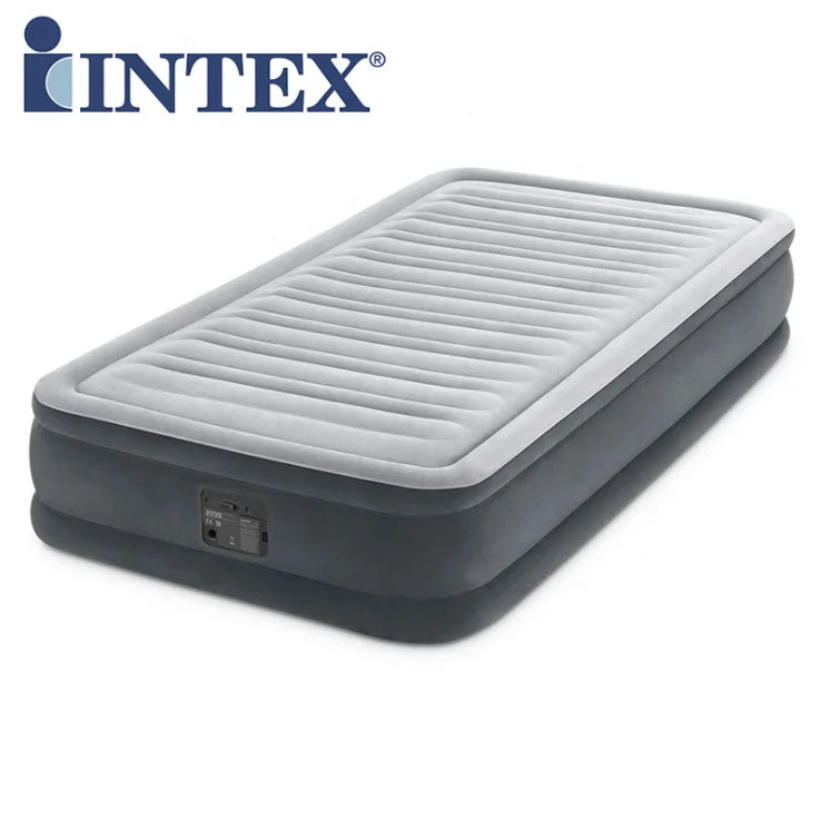 Intex 67766 Stripe Flocking Deluxe Grey & White Twin Dura-Beam Series Mid Rise Airbed with Bip MegaBDM