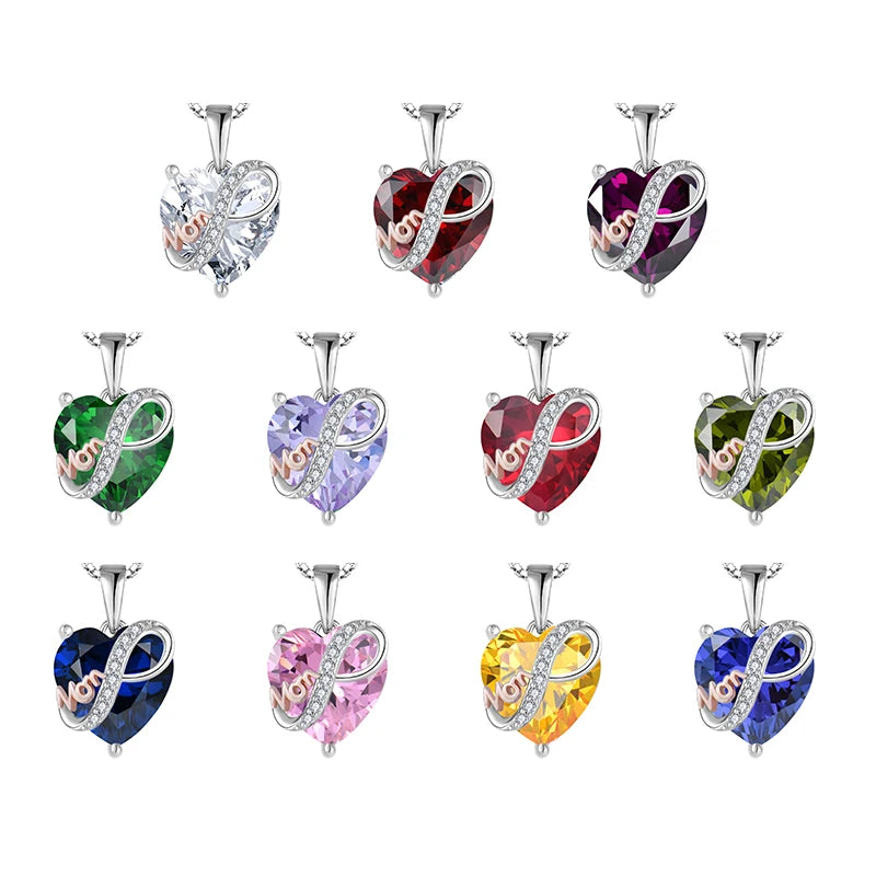 Silver Necklace For Women Heart Necklace 925 Sterling Silver Custom 12 Color Birthstone Zircon Mom Necklace