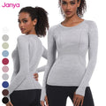 Janya Women's Breathable Sports Gym Fitness Shirts Quick Dry Running Tops Thumb Hole Long Sleeve Seamless Yoga Shirt Adults