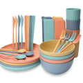 Unbreakable  Reusable Lightweight Plates Cups and Bowls Multi Color 32-Piece Wheat Straw Dinnerware Sets