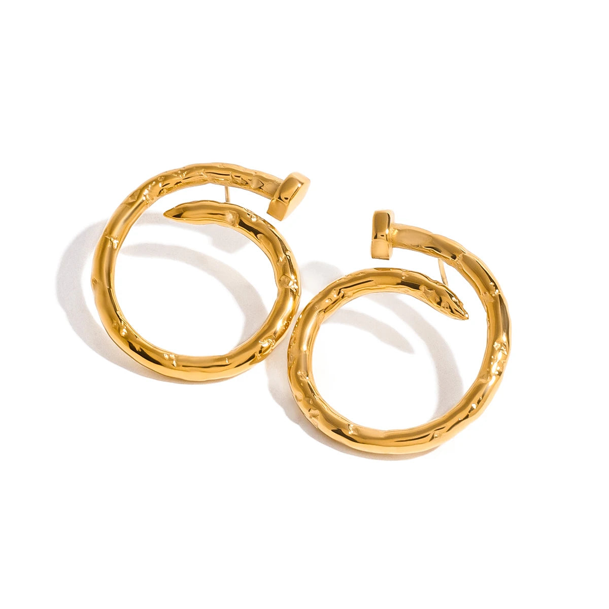 N&S 18K Gold Stainless Steel Unique Fashion Stud Earrings Trendy Rotating Nail Design with Left Right Geometric Pattern for Gift