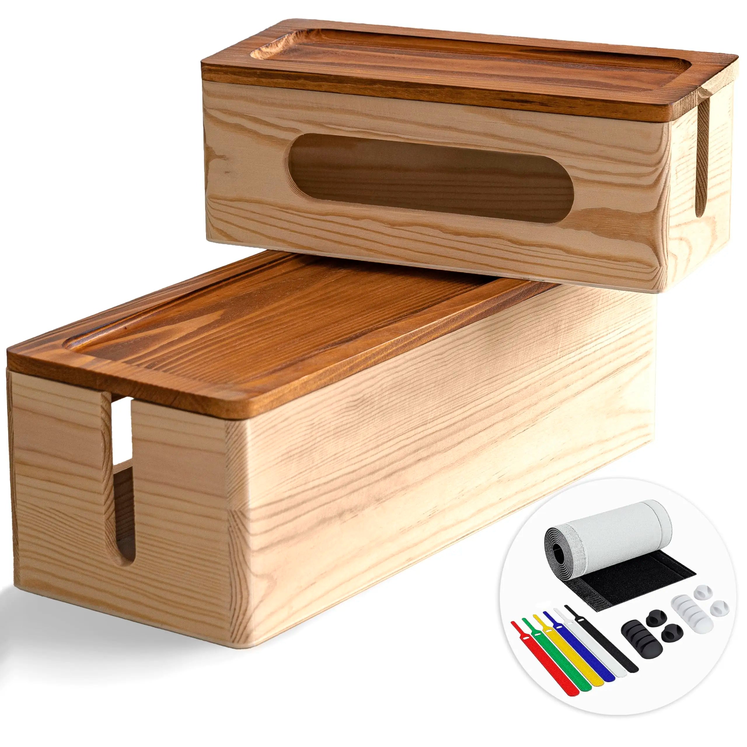 Natural Wood Custom Large Cable Management Box Sustainable Multifunction Removable Medium Cord Organizer Box Set to Hide Wires