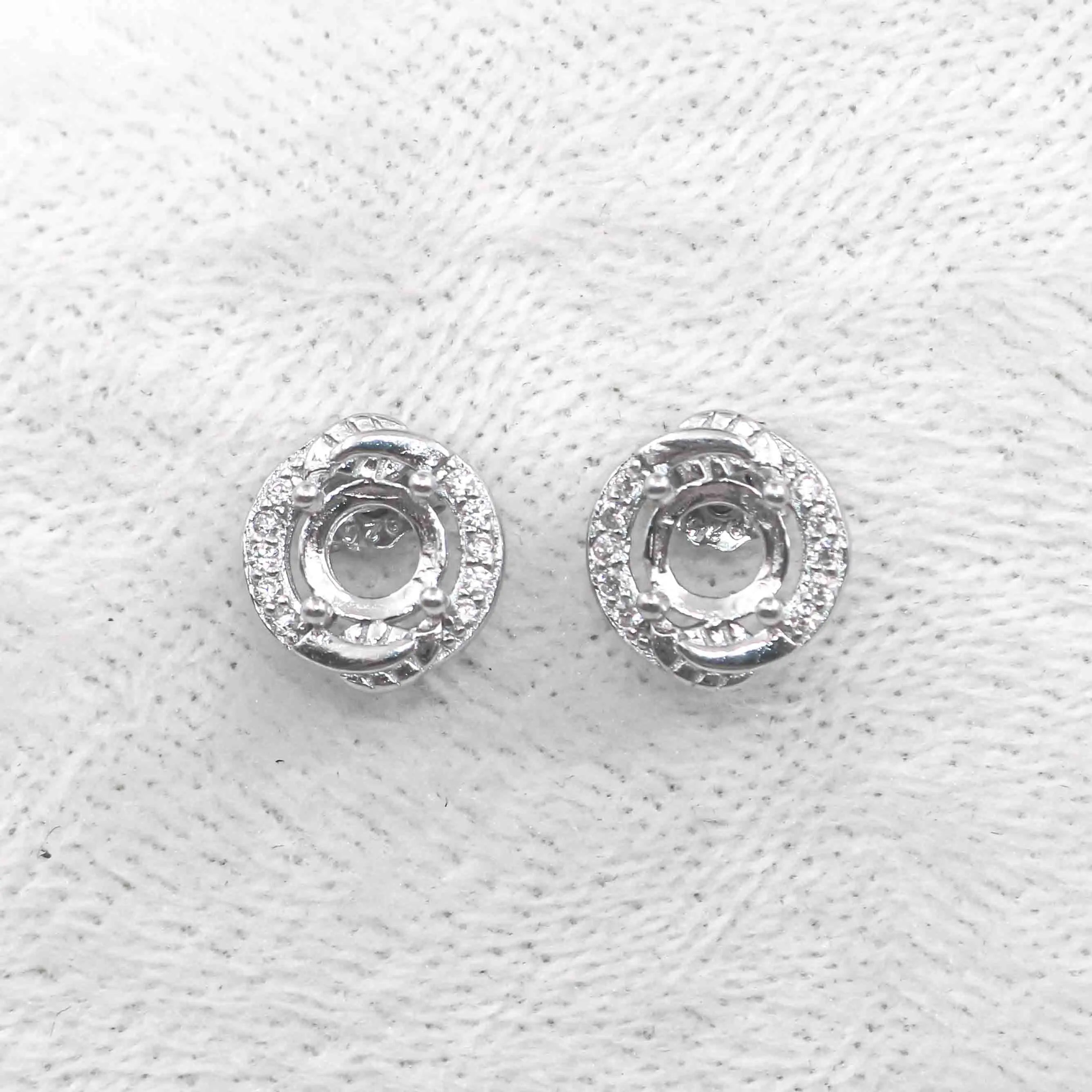 Sterling Silver 5*5mm Semi Mount Stud Earrings Empty Frame Support Blank Setting S925 Base Without Center Stone for DIY Inlay