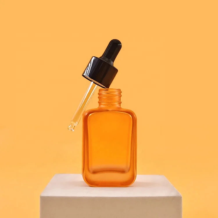 50ml Frosted Essential Oil Glass Dropper Bottle Flat Square Rounded Corner Empty Cosmetic Bottle
