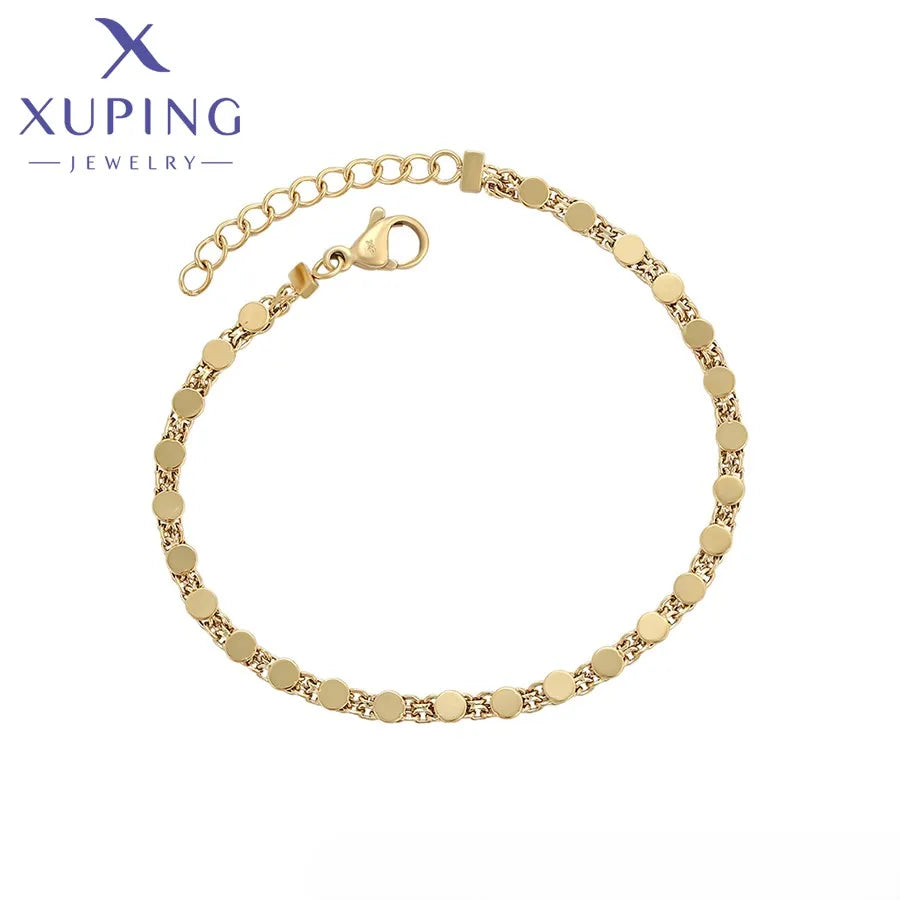 T000959323 XUPING JEWELRY 14K Gold Color Simple Stainless Steel Korean Women's Fine Fashion Jewelry Bracelet