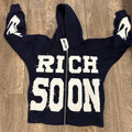 Autumn Men's Letter 100% Cotton French Terry Heavyweight Distressed Applique Embroidery Front Logo Zip-Up Crop Hoodie
