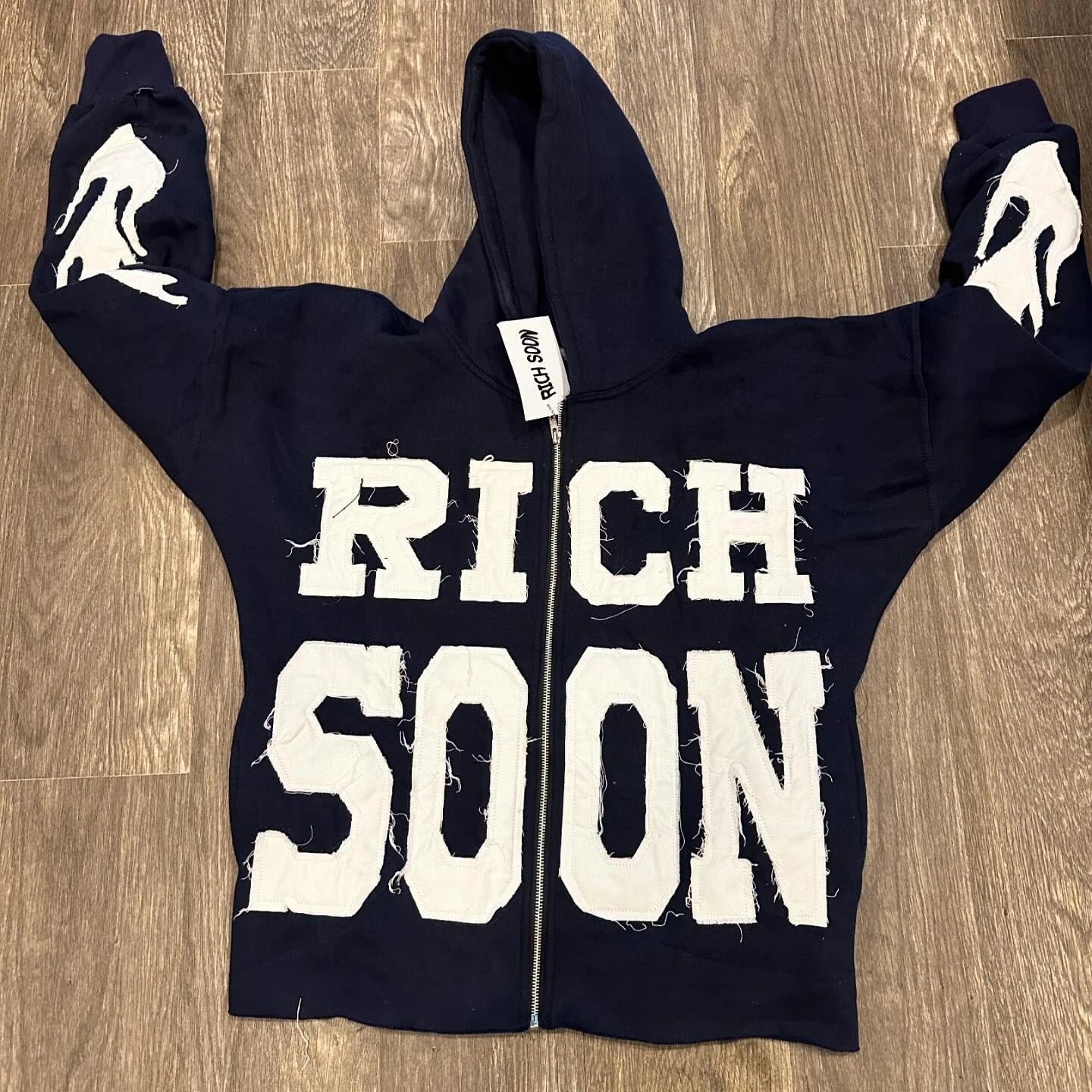 Autumn Men's Letter 100% Cotton French Terry Heavyweight Distressed Applique Embroidery Front Logo Zip-Up Crop Hoodie