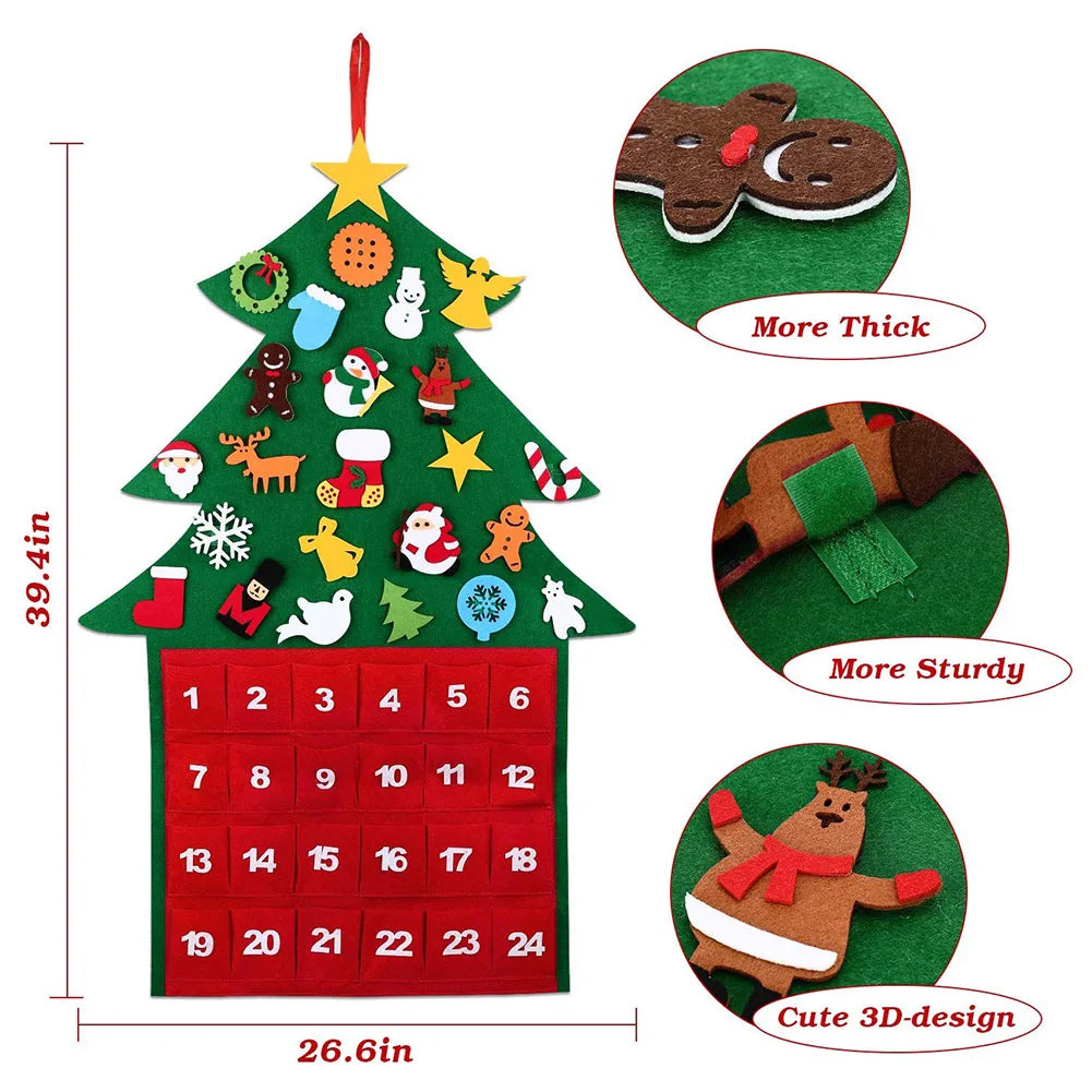 Christmas Advent Calendar 2021 Kids 24 Days Christmas Countdown Calendar Felt Christmas Tree for Toddlers with Pocket 25 Pcs