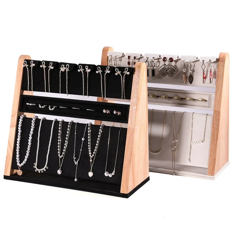 New Oblique Triangular Black Wood Jewelry Set Display Stand for Earrings Rings Necklace 31.5x27.5x11.5cm Home/Personal Use