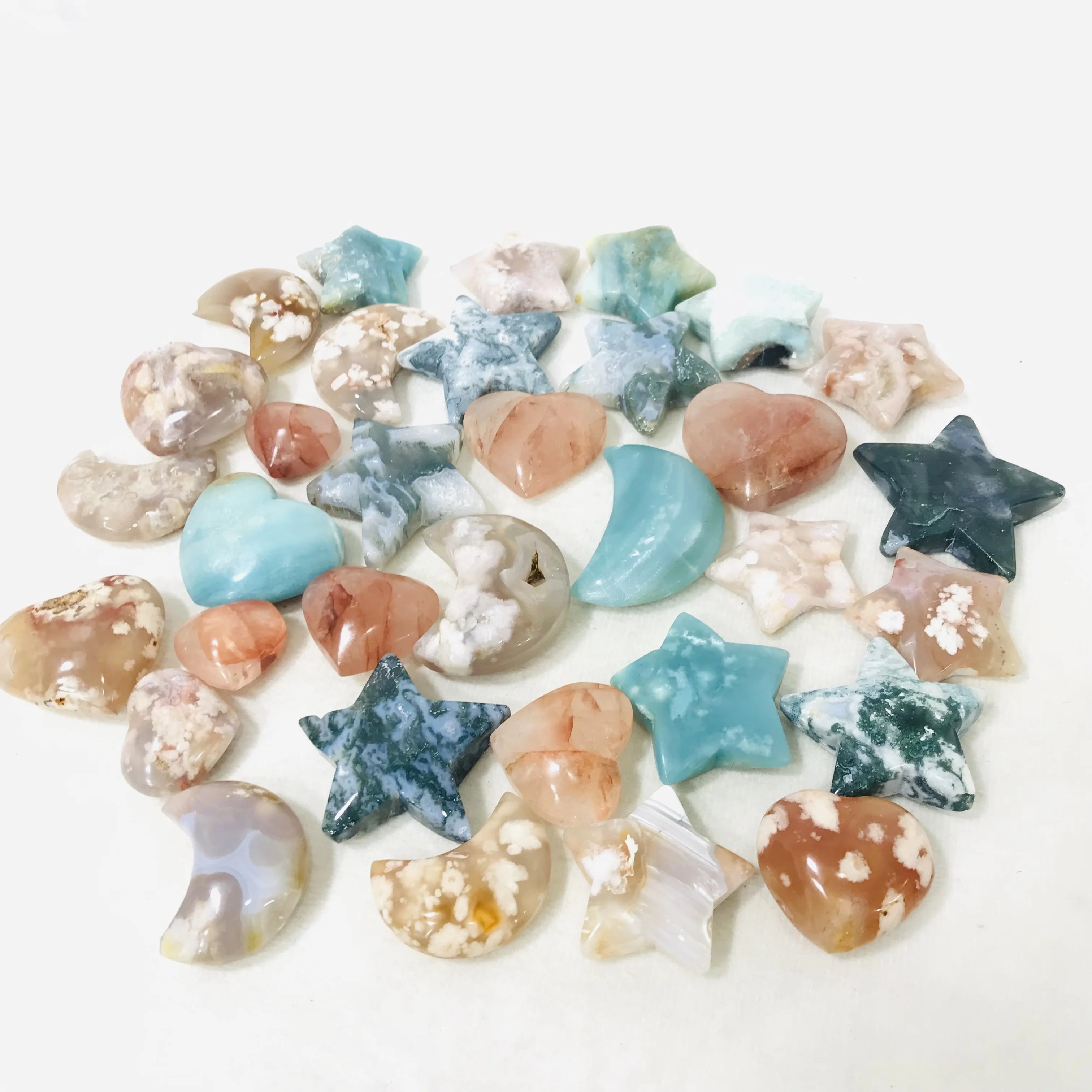 Wholesale Natural Cherry Blossom Flower Agate Hand Carved Crystal Star for Gifts