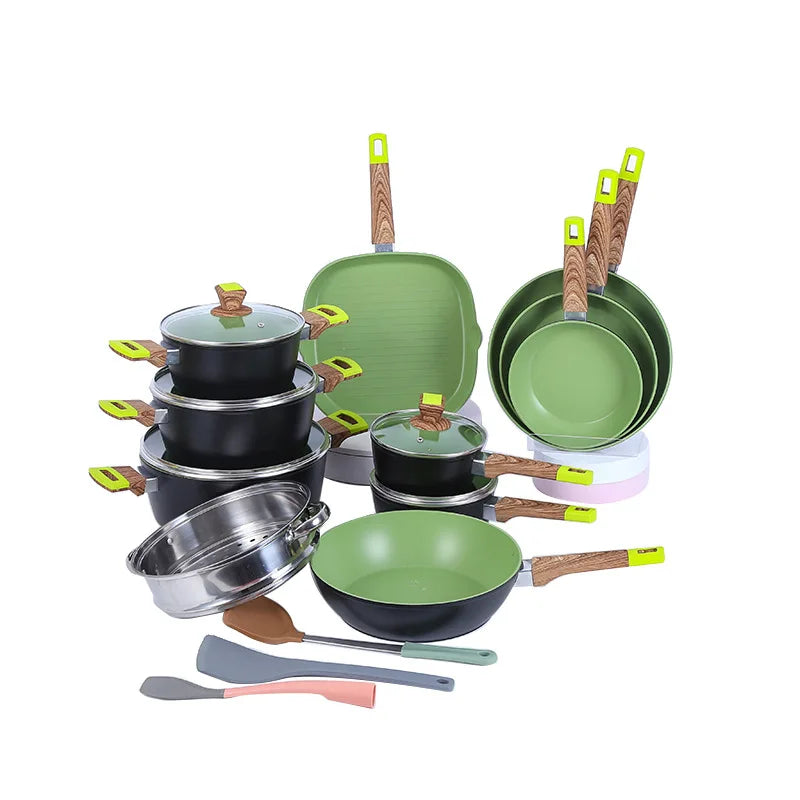 18 Pcs  Best Selling Aluminum Cooking Non-Stick Frying Pan Soup Pot Kitchen Supplies Cookware Set