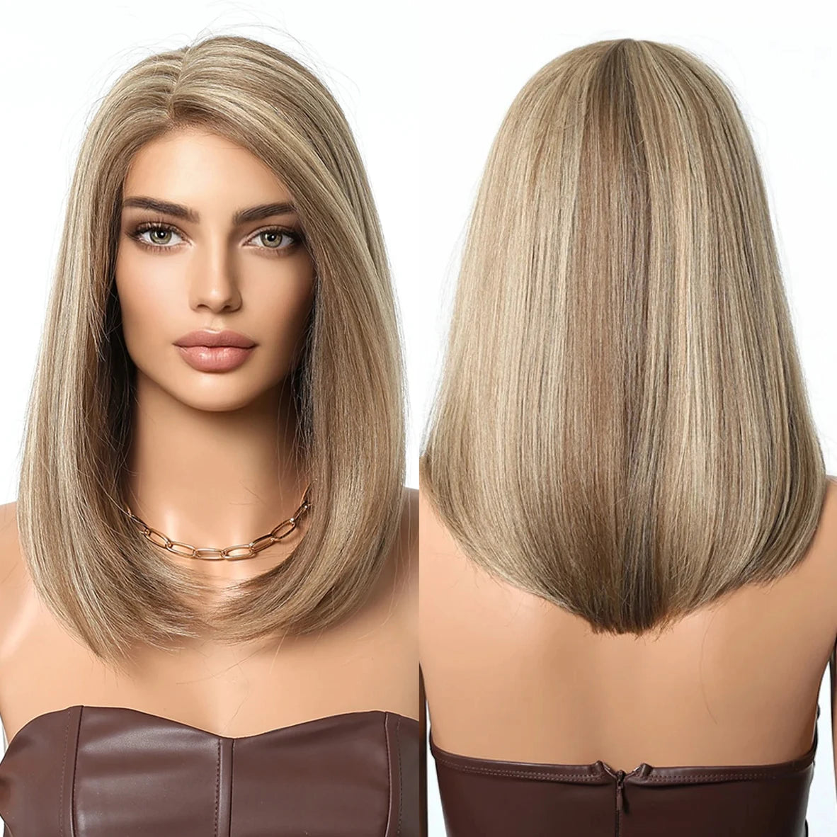 Japan Future Chemical Fiber Mixed Blonde Brown Synthetic Lace Front Wig Shoulder Long Straight Lace Frontal Wigs for Women Hair