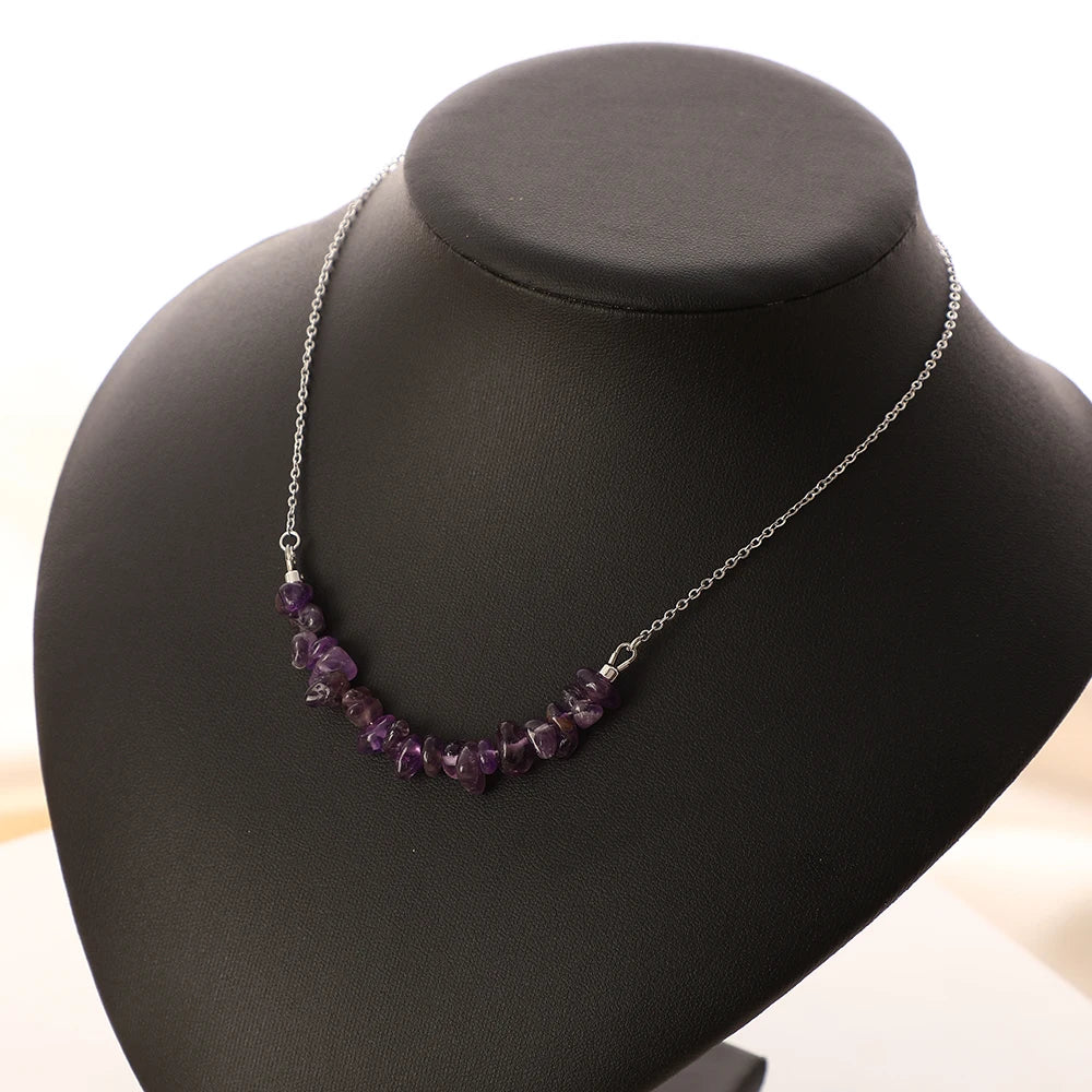 2025 Hot Selling Natural Stone Pendant Silver Plated Necklace Healing Amethyst Gemstone Pendant Necklace Bracelet Set