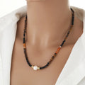 Women's Unique Style Gold-Plated Brown Agate Beads Necklace Fashion Beaded Chains with Hook Shape