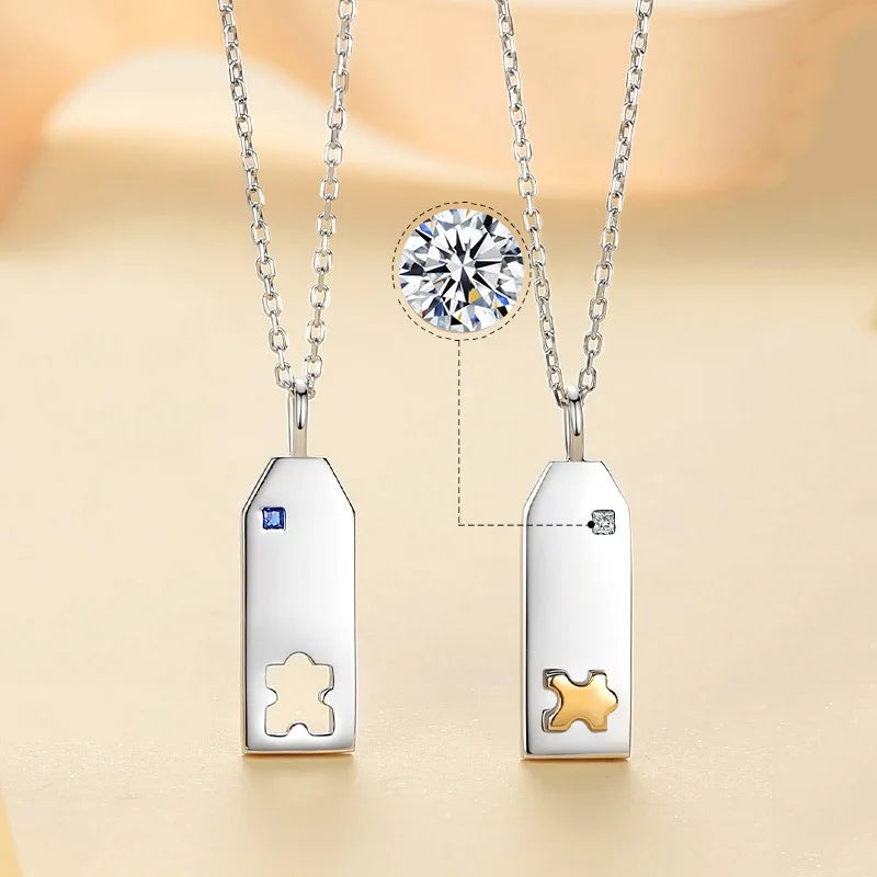 Jigsaw Puzzle Brick Pendent Lover Relationship Necklace Couple Matching Necklace for Women Men Couple Stitching Necklace