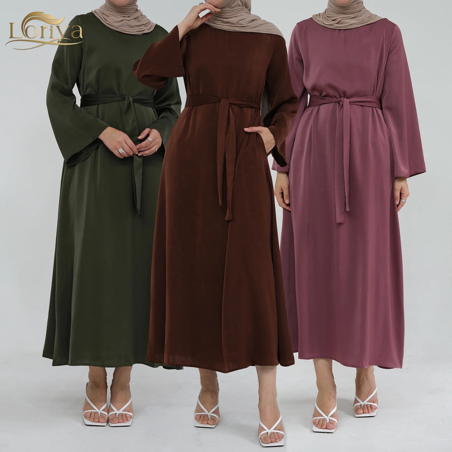 2022 Latest Design Casual Dresses Muslim Islamic Clothing Soft Satin O Neck Closed Women Abaya Modest Dresses