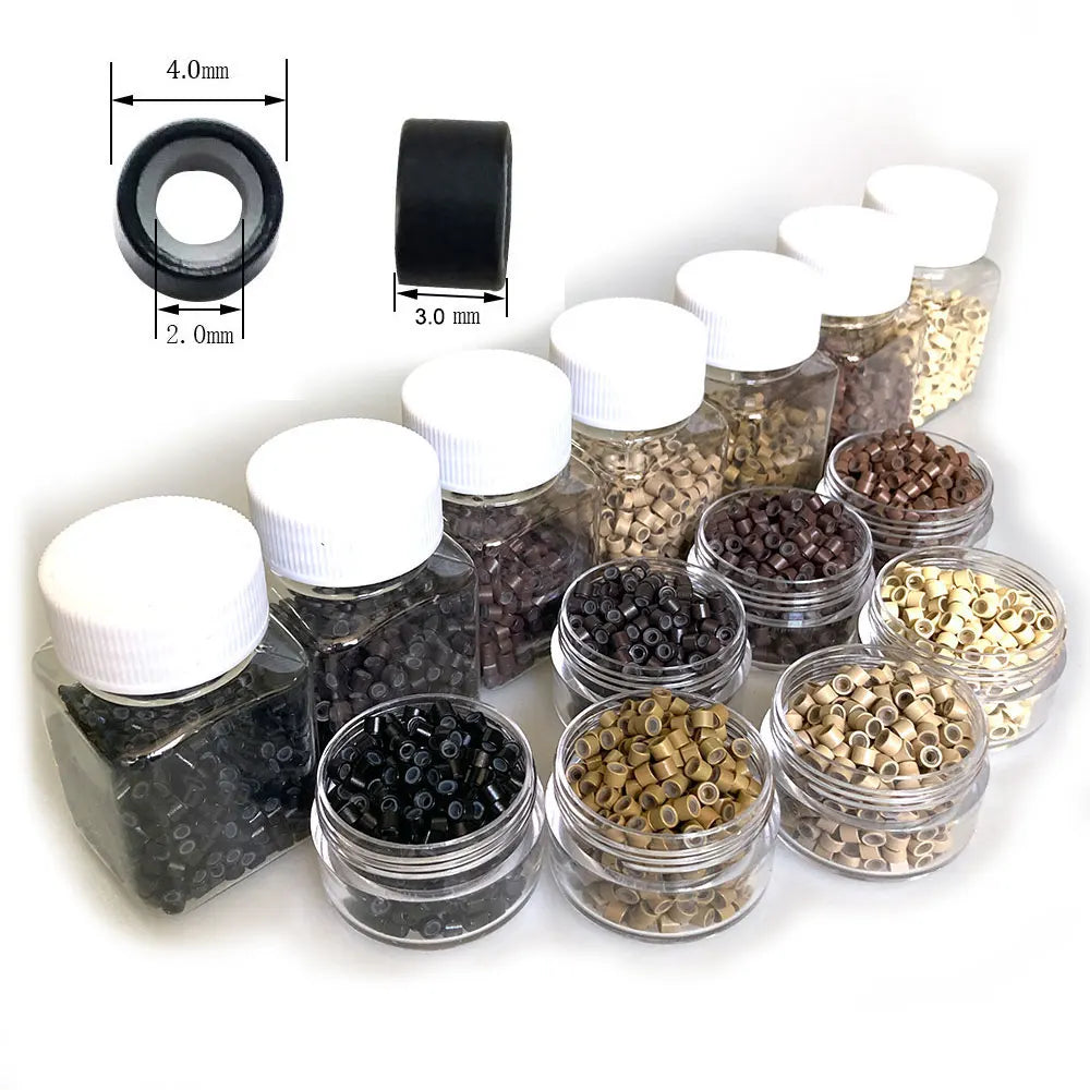 Private Label 1000pcs  4mm Micro Rings Links with Silicone Lined Beads for Hair Extensions