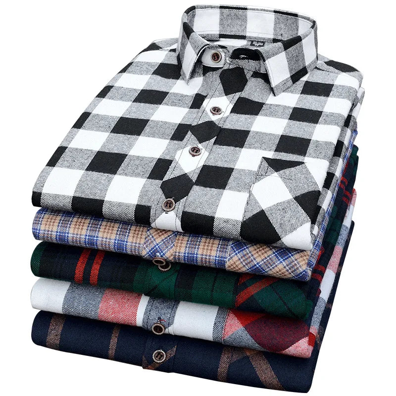 RNSHANGER Spring Men's Plaid Shirt Classic Fashion Long Sleeve Comfortable Four Seasons Shirts Business Male Work Shirt