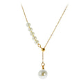 Trendy 18K Gold Plated Stainless Steel INS French Designer Y-Shaped Imitation Pearl Tassel Choker Necklace Link Anniversary
