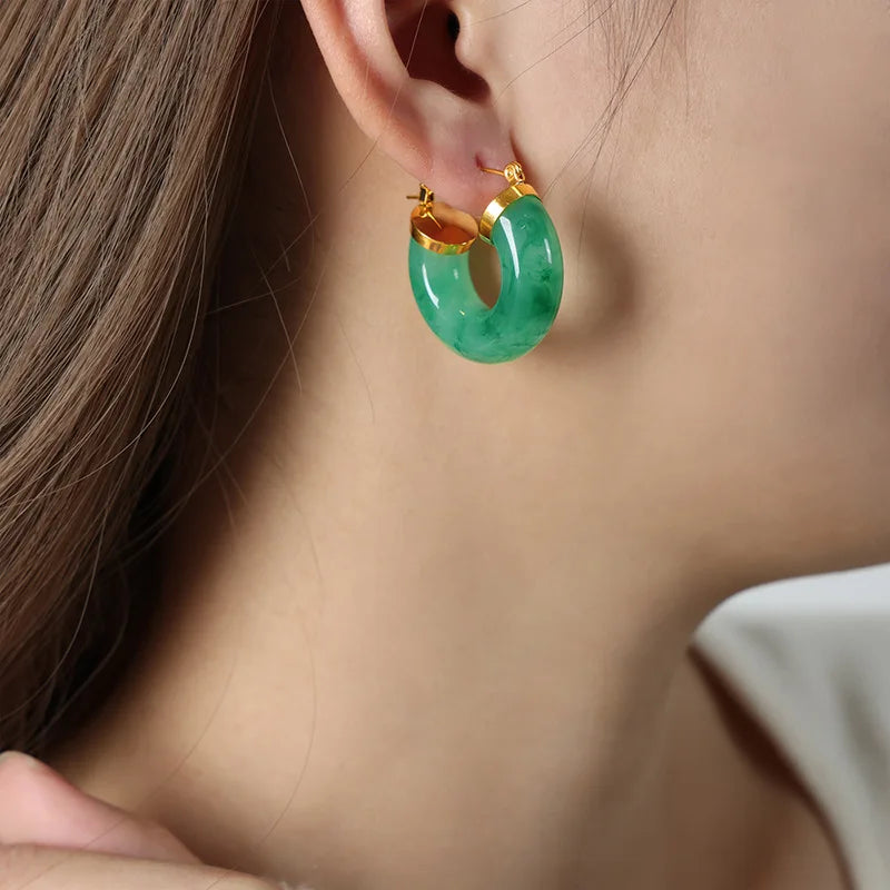 Fashion Resin Hoops Jewelry Earrings Stainless Steel Gold-Plated Earrings French Elegant C Shaped Hoops Earrings