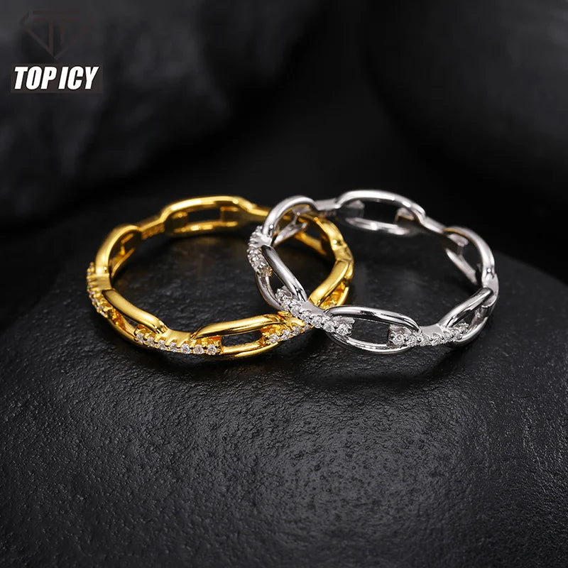 Top Icy Gold Plated 925 Sterling Silver VVS Moissanite Ring Fine Fashion Engagement Wedding Jewelry for Men Women Cuban Style