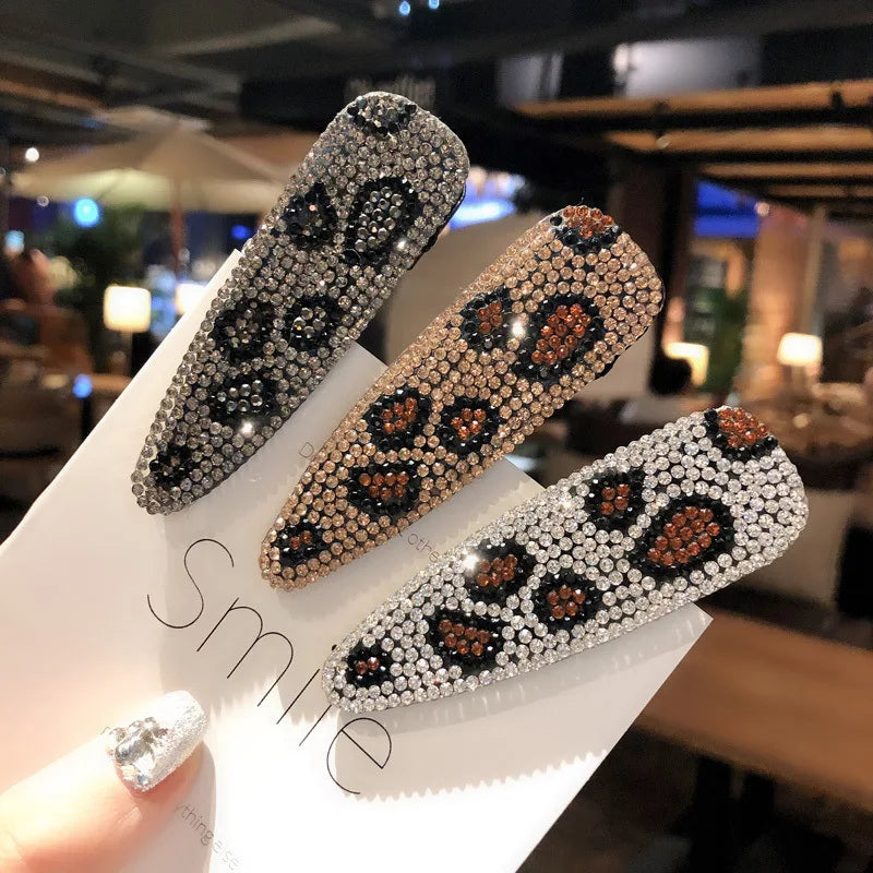 HOVANCI Fashion Hotsale Shiny Diamond Hair Clip Vintage Leopard Print Crystal Hair Clips Barrette