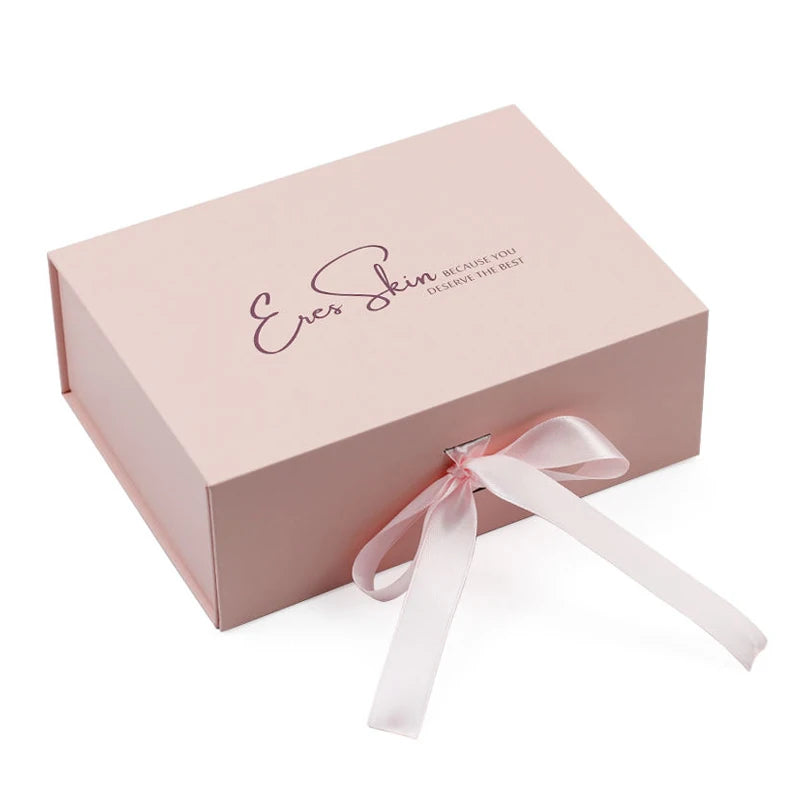 Hair Care Product Packaging Printed Pink Magnetic Closure Gift Box Package Custom Cosmetics Paper Outer Packaging with Ribbon