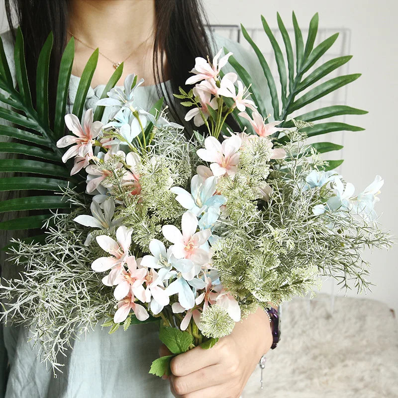 E07055 Wedding Decoration Artificial Silk Flowers Faux Oymbidium Plant Fake Orchid for Decoration Mariage Orchids for Sale