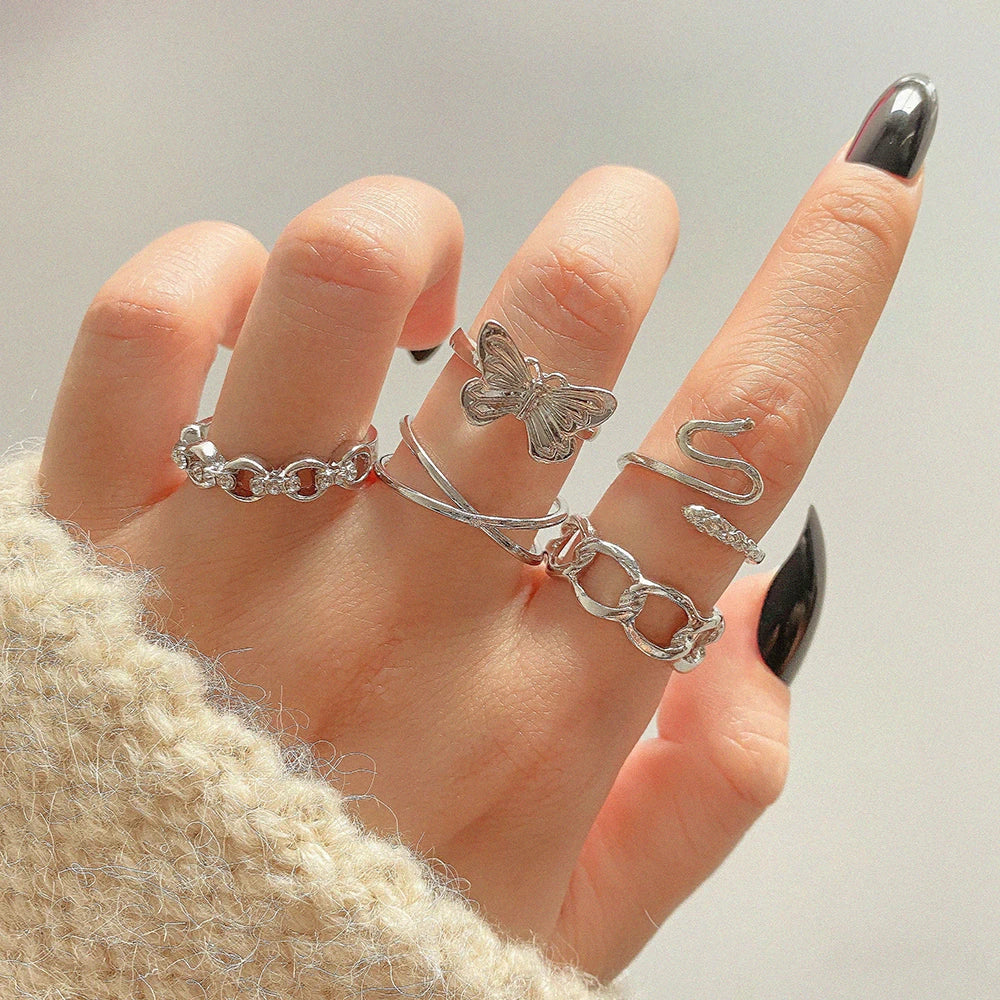 New Fashion Vintage Trend Butterfly Ring Set for Women Jewelry