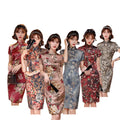 Ecowalson  Women's Plus Size Chinese Dragon Print Bodycon Cheongsam Split Mini Dress