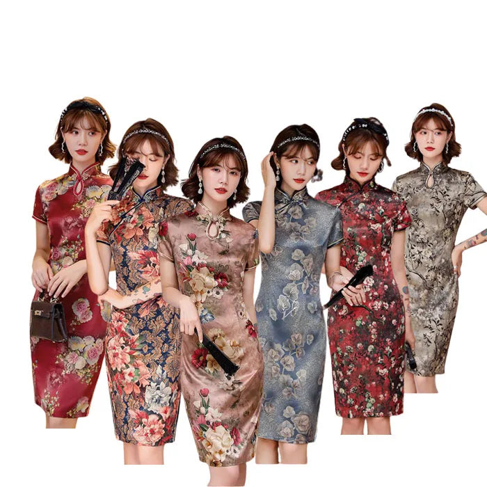 Ecowalson  Women's Plus Size Chinese Dragon Print Bodycon Cheongsam Split Mini Dress